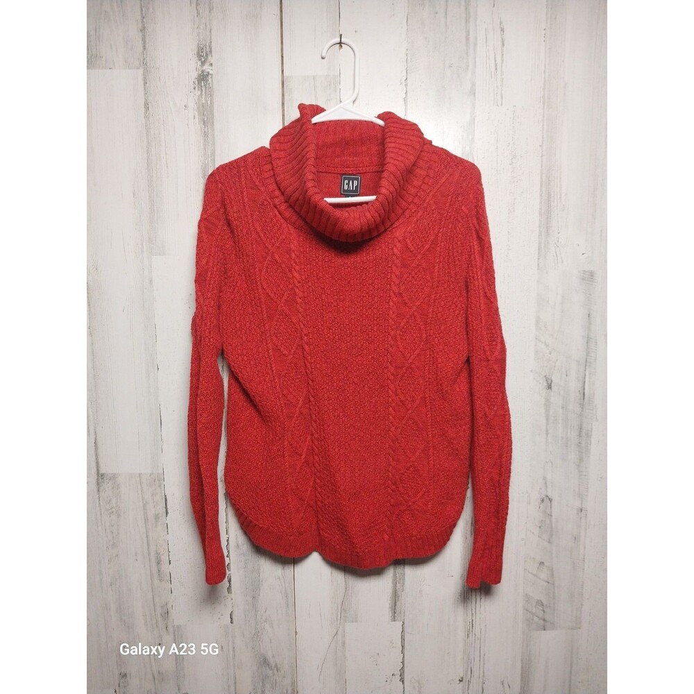 Gap Sweater Womens S Small Cable Knit Bright Red 100% Cotton Turtleneck